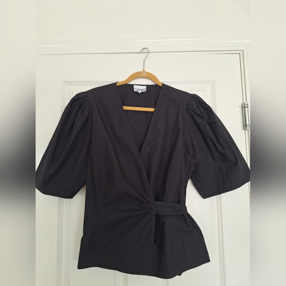 Ganni Elegant Black Puff Sleeve Blouse Size 48